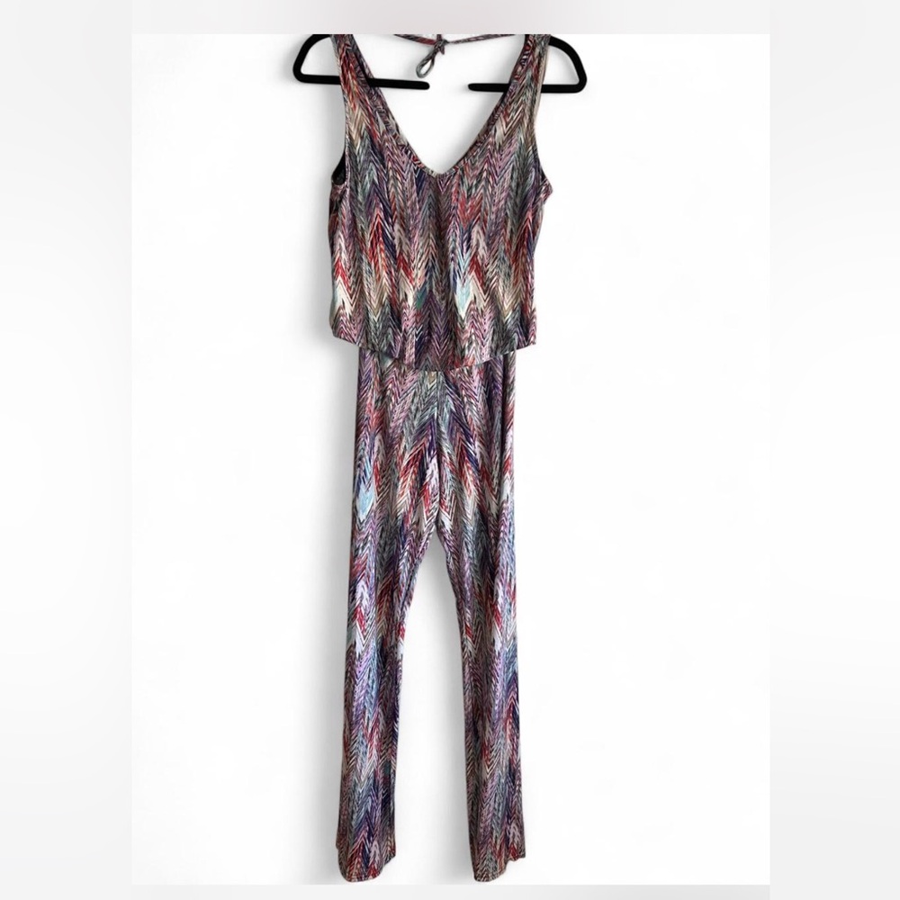 Multi-Colored Chevron Patterned Jumpsuit With Rel… - image 1